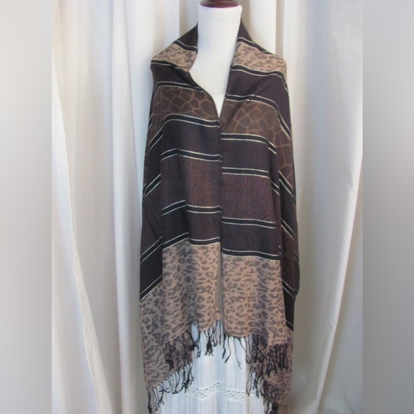 Brown and Black Animal Print Pahmina Shawl - Picture 2 of 5